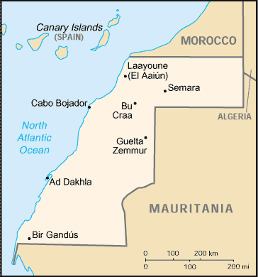 Mapa Západní Sahary